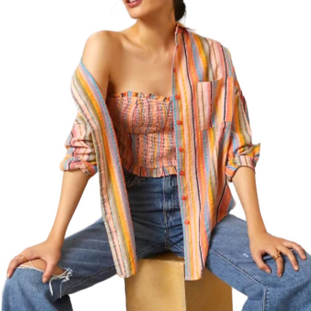 Anthropologie Pilcro Oversized Rainbow Boyfriend
Button Down Shirt XS/XXS